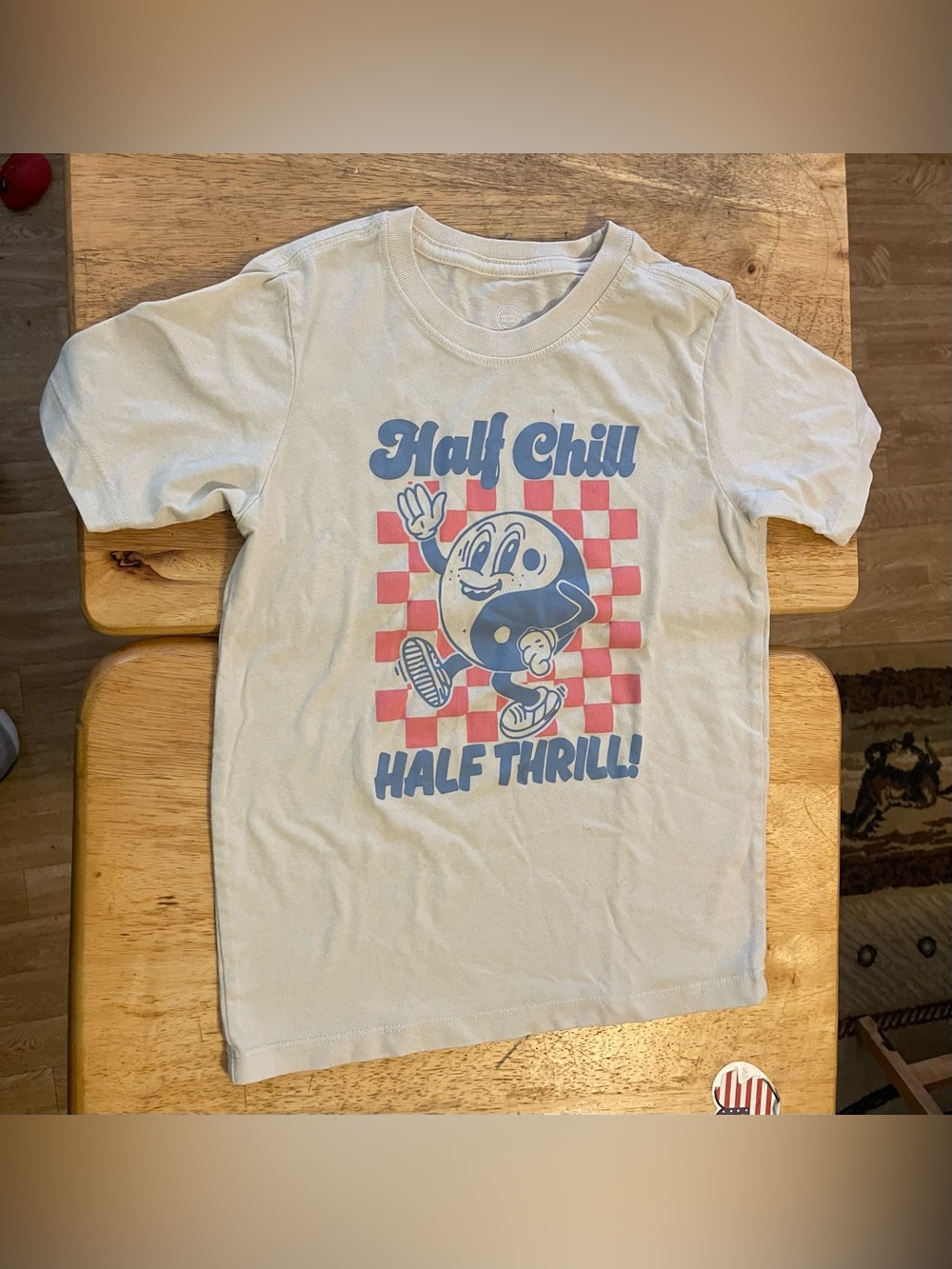 Kids Half Chill Half Thrill Yin Yang  T-Shirt-size S(6-7)